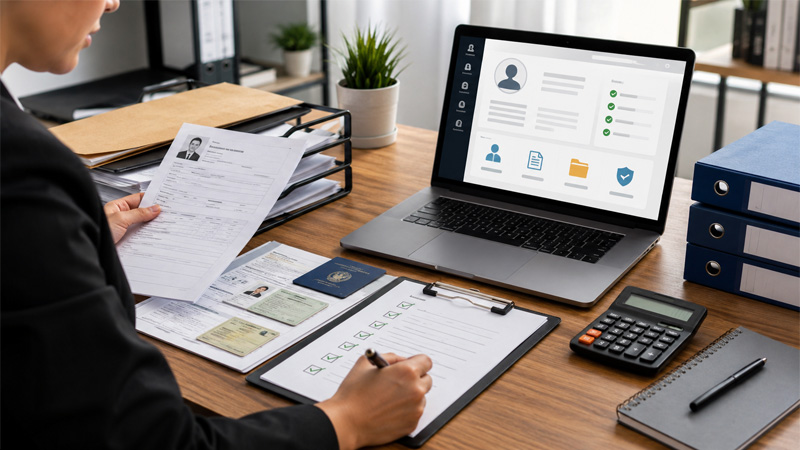 Documentos para admissão de funcionário com checklist trabalhista e registro no eSocial